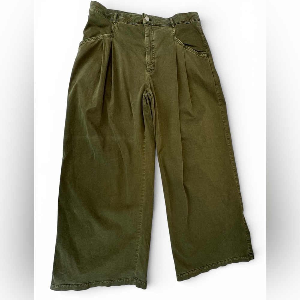 Maeve Anthropologie Wide Leg Pleated Pants Olive Green Size 16 OB1986034